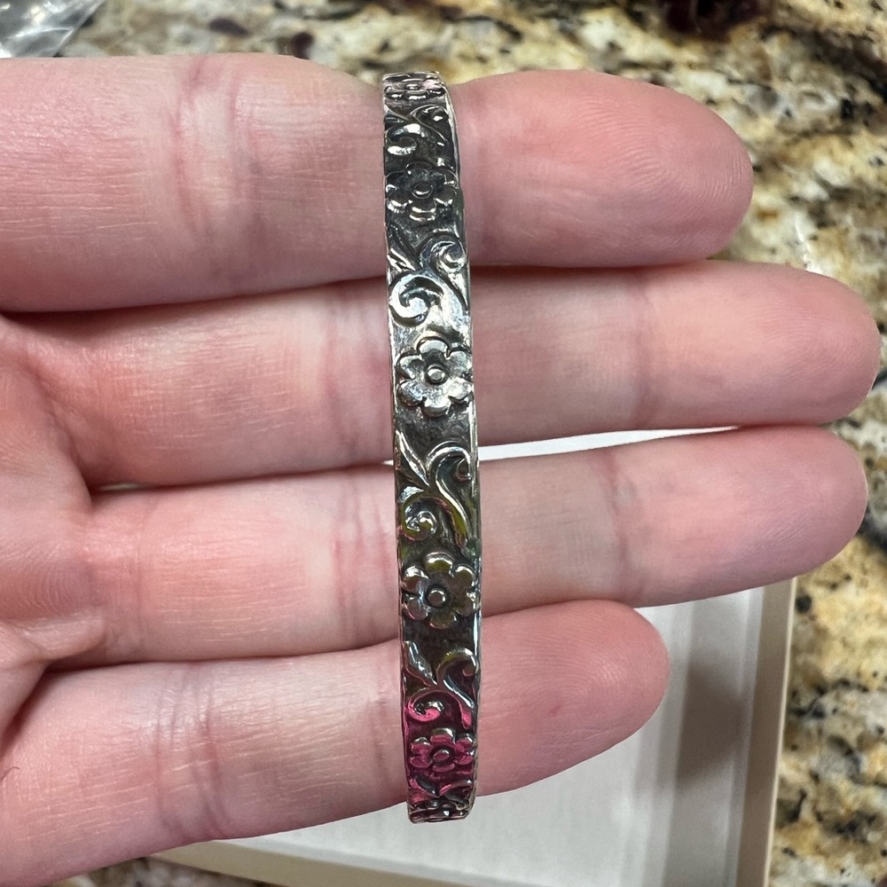 Floral Silver Bangle Bracelet